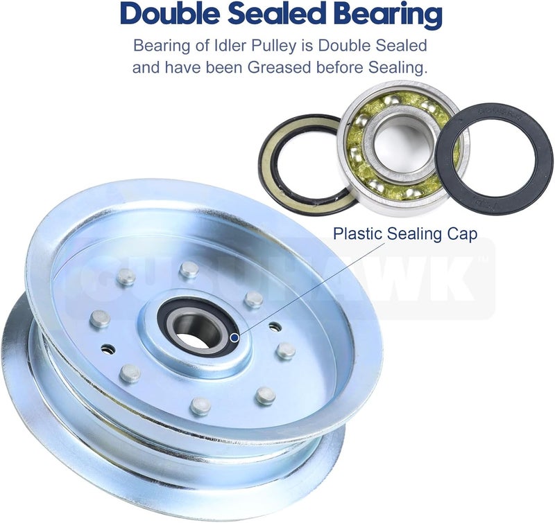 GUSUHAWK 2 Pack 756-05034A Idler Pulley Replaces John Deere GY20629 Idler Pulley John Deere GY22082 Idler Pulley John Deere AUC17621, 756-05034 for John Deere D130, D140, D170, L110, L130, Z225 Decks - Image 5